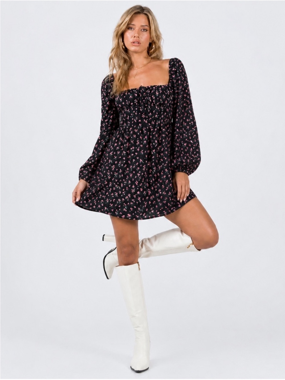 Princess Polly Mini Dress in Black with Pink Floral